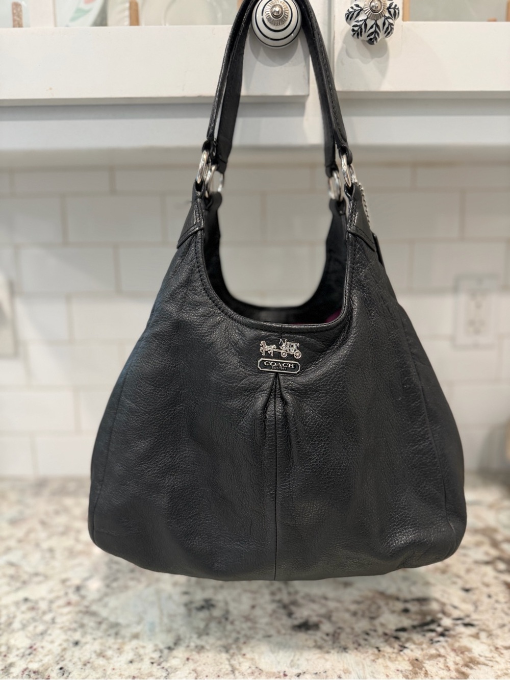 Coach Black Leather Shoulder Hobo with Silver Hardware